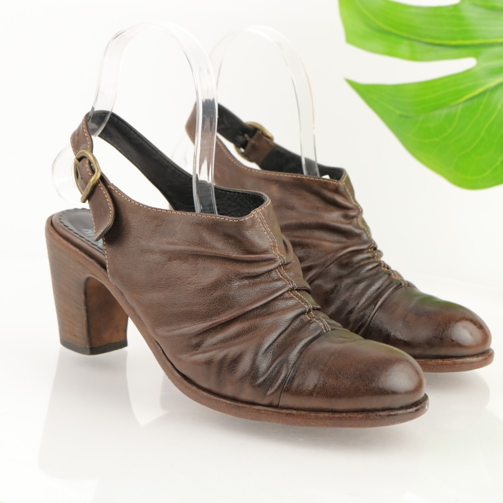Fiorentini Baker Women Slingback Pumps Size 40 10 Brown Leather Block Heel Shoes